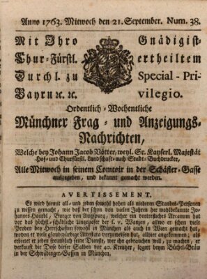 Ordinari-Münchner-Zeitungen (Süddeutsche Presse) Mittwoch 21. September 1763