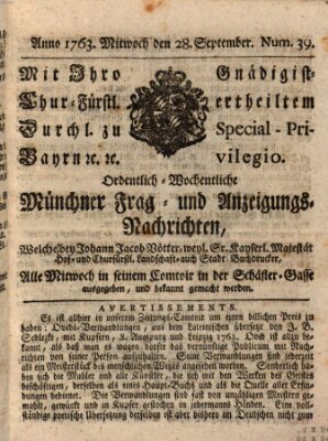 Ordinari-Münchner-Zeitungen (Süddeutsche Presse) Mittwoch 28. September 1763