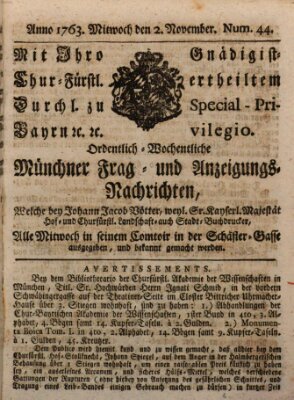 Ordinari-Münchner-Zeitungen (Süddeutsche Presse) Mittwoch 2. November 1763