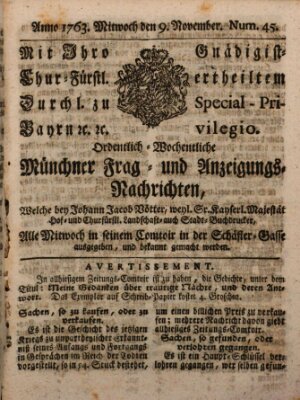 Ordinari-Münchner-Zeitungen (Süddeutsche Presse) Mittwoch 9. November 1763