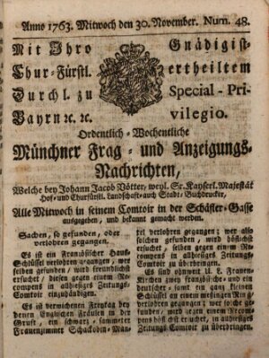 Ordinari-Münchner-Zeitungen (Süddeutsche Presse) Mittwoch 30. November 1763