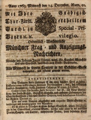 Ordinari-Münchner-Zeitungen (Süddeutsche Presse) Mittwoch 14. Dezember 1763