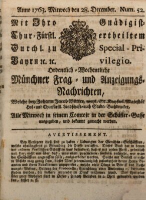 Ordinari-Münchner-Zeitungen (Süddeutsche Presse) Mittwoch 28. Dezember 1763