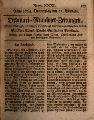 Ordinari-Münchner-Zeitungen (Süddeutsche Presse) Donnerstag 23. Februar 1764