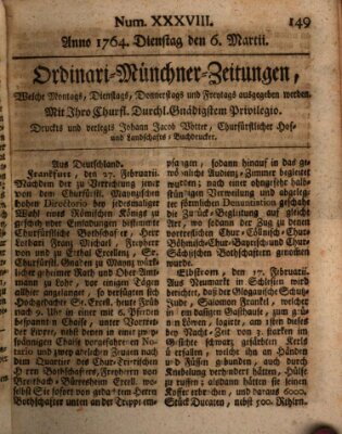 Ordinari-Münchner-Zeitungen (Süddeutsche Presse) Dienstag 6. März 1764