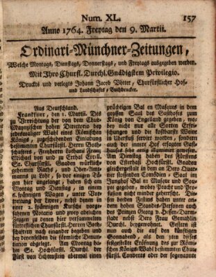 Ordinari-Münchner-Zeitungen (Süddeutsche Presse) Freitag 9. März 1764