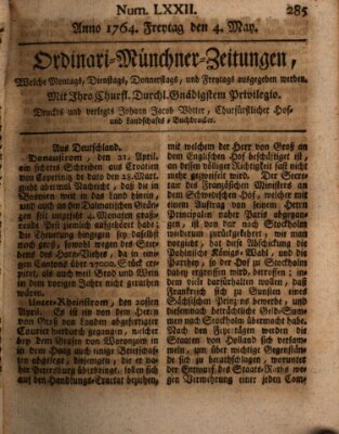 Ordinari-Münchner-Zeitungen (Süddeutsche Presse) Freitag 4. Mai 1764