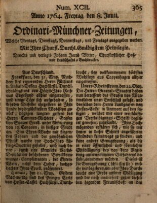 Ordinari-Münchner-Zeitungen (Süddeutsche Presse) Freitag 8. Juni 1764