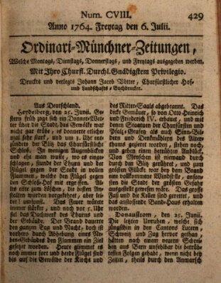 Ordinari-Münchner-Zeitungen (Süddeutsche Presse) Freitag 6. Juli 1764