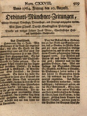 Ordinari-Münchner-Zeitungen (Süddeutsche Presse) Freitag 10. August 1764