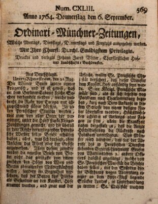 Ordinari-Münchner-Zeitungen (Süddeutsche Presse) Donnerstag 6. September 1764