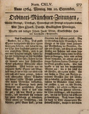 Ordinari-Münchner-Zeitungen (Süddeutsche Presse) Montag 10. September 1764