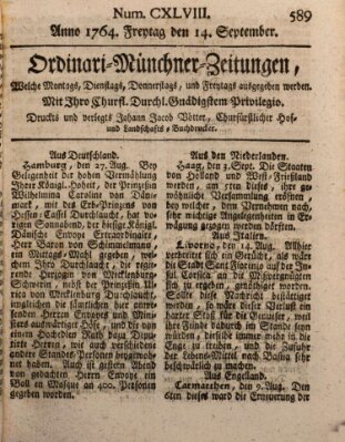 Ordinari-Münchner-Zeitungen (Süddeutsche Presse) Freitag 14. September 1764