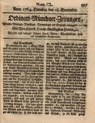 Ordinari-Münchner-Zeitungen (Süddeutsche Presse) Dienstag 18. September 1764