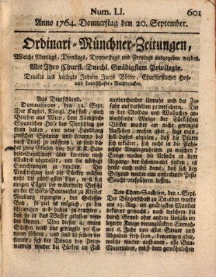 Ordinari-Münchner-Zeitungen (Süddeutsche Presse) Donnerstag 20. September 1764