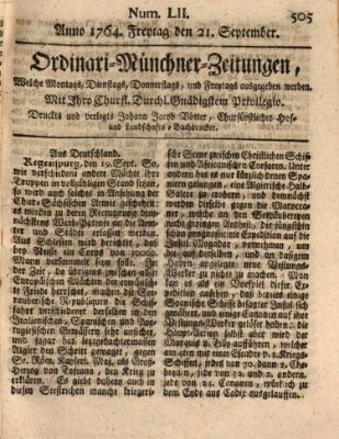 Ordinari-Münchner-Zeitungen (Süddeutsche Presse) Freitag 21. September 1764