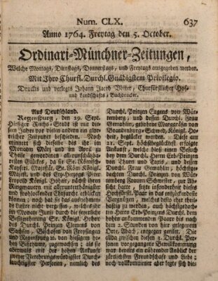 Ordinari-Münchner-Zeitungen (Süddeutsche Presse) Freitag 5. Oktober 1764