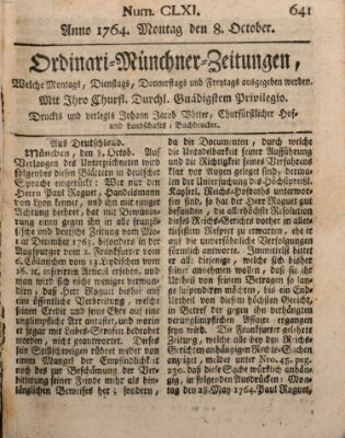 Ordinari-Münchner-Zeitungen (Süddeutsche Presse) Montag 8. Oktober 1764