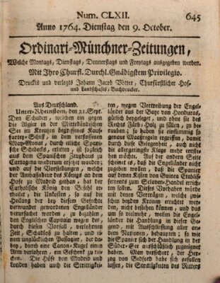 Ordinari-Münchner-Zeitungen (Süddeutsche Presse) Dienstag 9. Oktober 1764