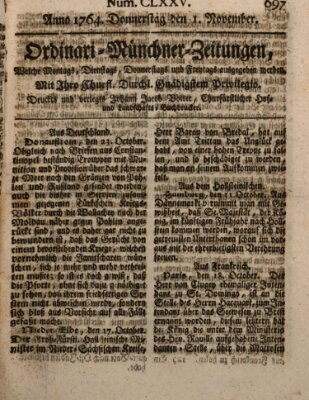 Ordinari-Münchner-Zeitungen (Süddeutsche Presse) Donnerstag 1. November 1764