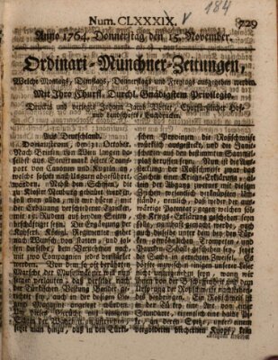 Ordinari-Münchner-Zeitungen (Süddeutsche Presse) Donnerstag 15. November 1764