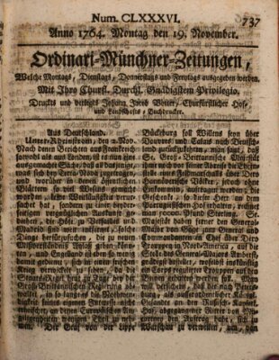 Ordinari-Münchner-Zeitungen (Süddeutsche Presse) Montag 19. November 1764