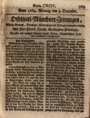 Ordinari-Münchner-Zeitungen (Süddeutsche Presse) Montag 3. Dezember 1764