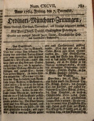 Ordinari-Münchner-Zeitungen (Süddeutsche Presse) Freitag 7. Dezember 1764