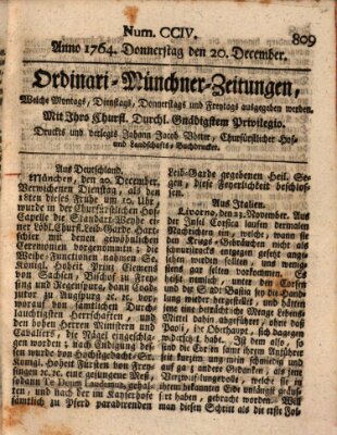 Ordinari-Münchner-Zeitungen (Süddeutsche Presse) Donnerstag 20. Dezember 1764