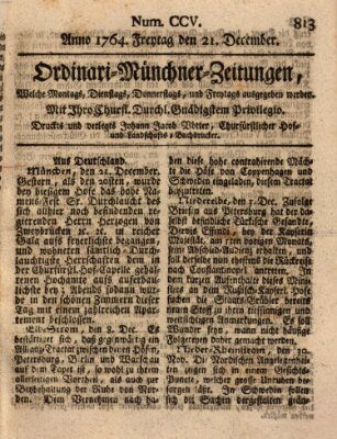 Ordinari-Münchner-Zeitungen (Süddeutsche Presse) Freitag 21. Dezember 1764