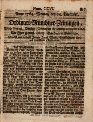 Ordinari-Münchner-Zeitungen (Süddeutsche Presse) Montag 24. Dezember 1764