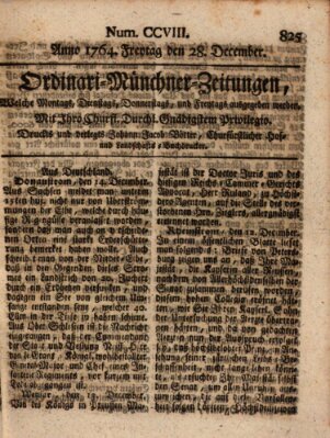 Ordinari-Münchner-Zeitungen (Süddeutsche Presse) Freitag 28. Dezember 1764