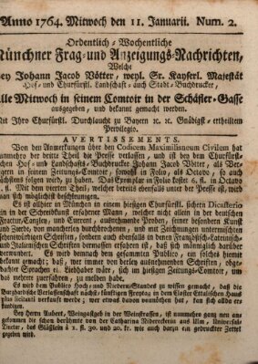 Ordinari-Münchner-Zeitungen (Süddeutsche Presse) Mittwoch 11. Januar 1764