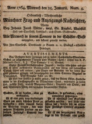 Ordinari-Münchner-Zeitungen (Süddeutsche Presse) Mittwoch 25. Januar 1764