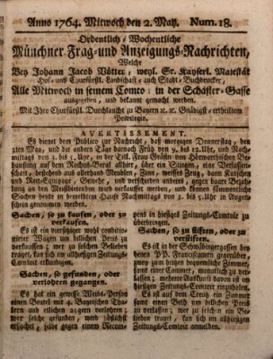 Ordinari-Münchner-Zeitungen (Süddeutsche Presse) Mittwoch 2. Mai 1764