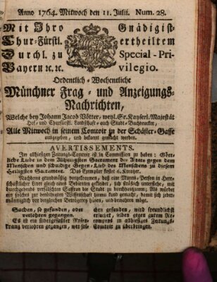 Ordinari-Münchner-Zeitungen (Süddeutsche Presse) Mittwoch 11. Juli 1764