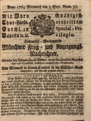 Ordinari-Münchner-Zeitungen (Süddeutsche Presse) Mittwoch 5. September 1764