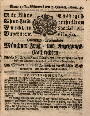 Ordinari-Münchner-Zeitungen (Süddeutsche Presse) Mittwoch 3. Oktober 1764