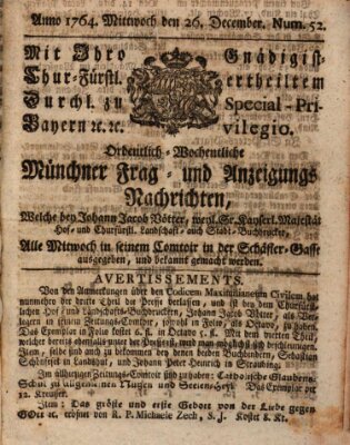 Ordinari-Münchner-Zeitungen (Süddeutsche Presse) Mittwoch 26. Dezember 1764