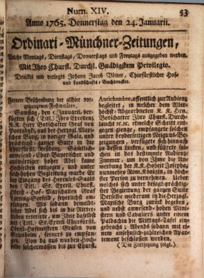 Ordinari-Münchner-Zeitungen (Süddeutsche Presse) Donnerstag 24. Januar 1765