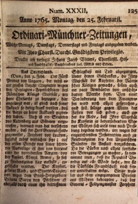 Ordinari-Münchner-Zeitungen (Süddeutsche Presse) Montag 25. Februar 1765