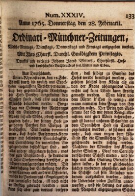 Ordinari-Münchner-Zeitungen (Süddeutsche Presse) Donnerstag 28. Februar 1765