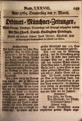 Ordinari-Münchner-Zeitungen (Süddeutsche Presse) Donnerstag 7. März 1765