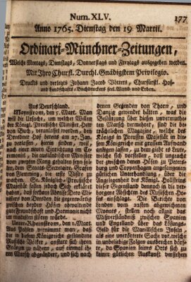 Ordinari-Münchner-Zeitungen (Süddeutsche Presse) Dienstag 19. März 1765