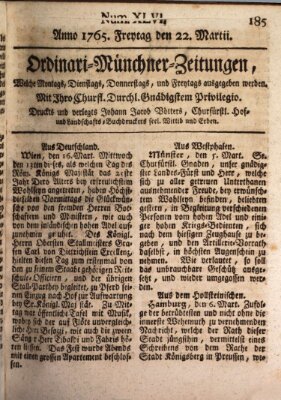 Ordinari-Münchner-Zeitungen (Süddeutsche Presse) Freitag 22. März 1765