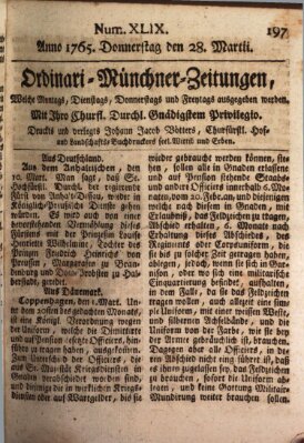 Ordinari-Münchner-Zeitungen (Süddeutsche Presse) Donnerstag 28. März 1765