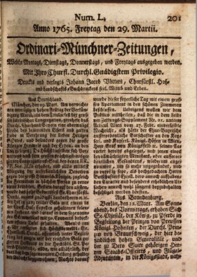 Ordinari-Münchner-Zeitungen (Süddeutsche Presse) Freitag 29. März 1765