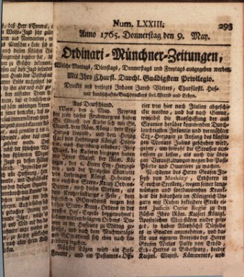 Ordinari-Münchner-Zeitungen (Süddeutsche Presse) Donnerstag 9. Mai 1765