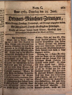 Ordinari-Münchner-Zeitungen (Süddeutsche Presse) Dienstag 25. Juni 1765