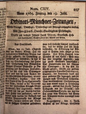 Ordinari-Münchner-Zeitungen (Süddeutsche Presse) Freitag 19. Juli 1765